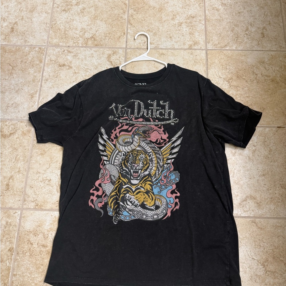 Von Dutch Black Tee with Tiger Graphic